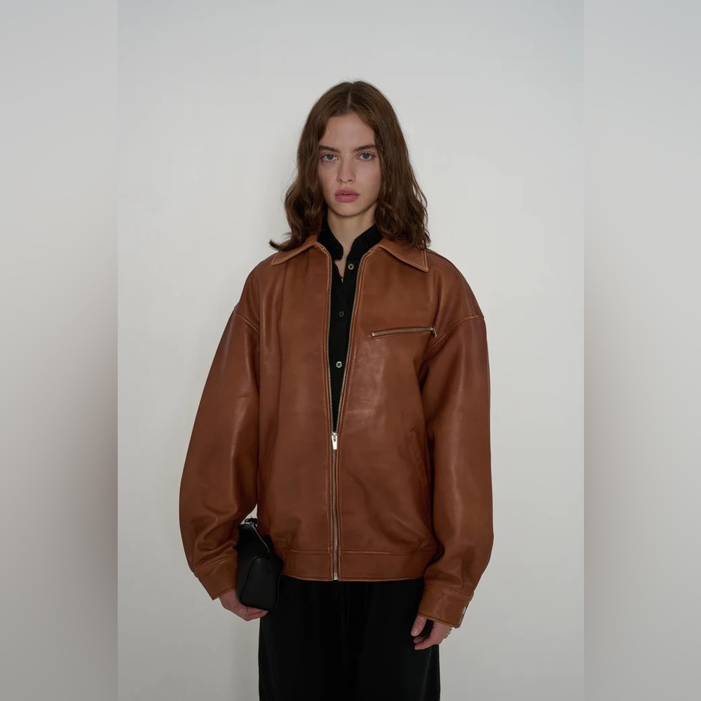 REFORMATION Veda Marco Leather Bomber Jacket in Sienna M - Picture 2 of 8